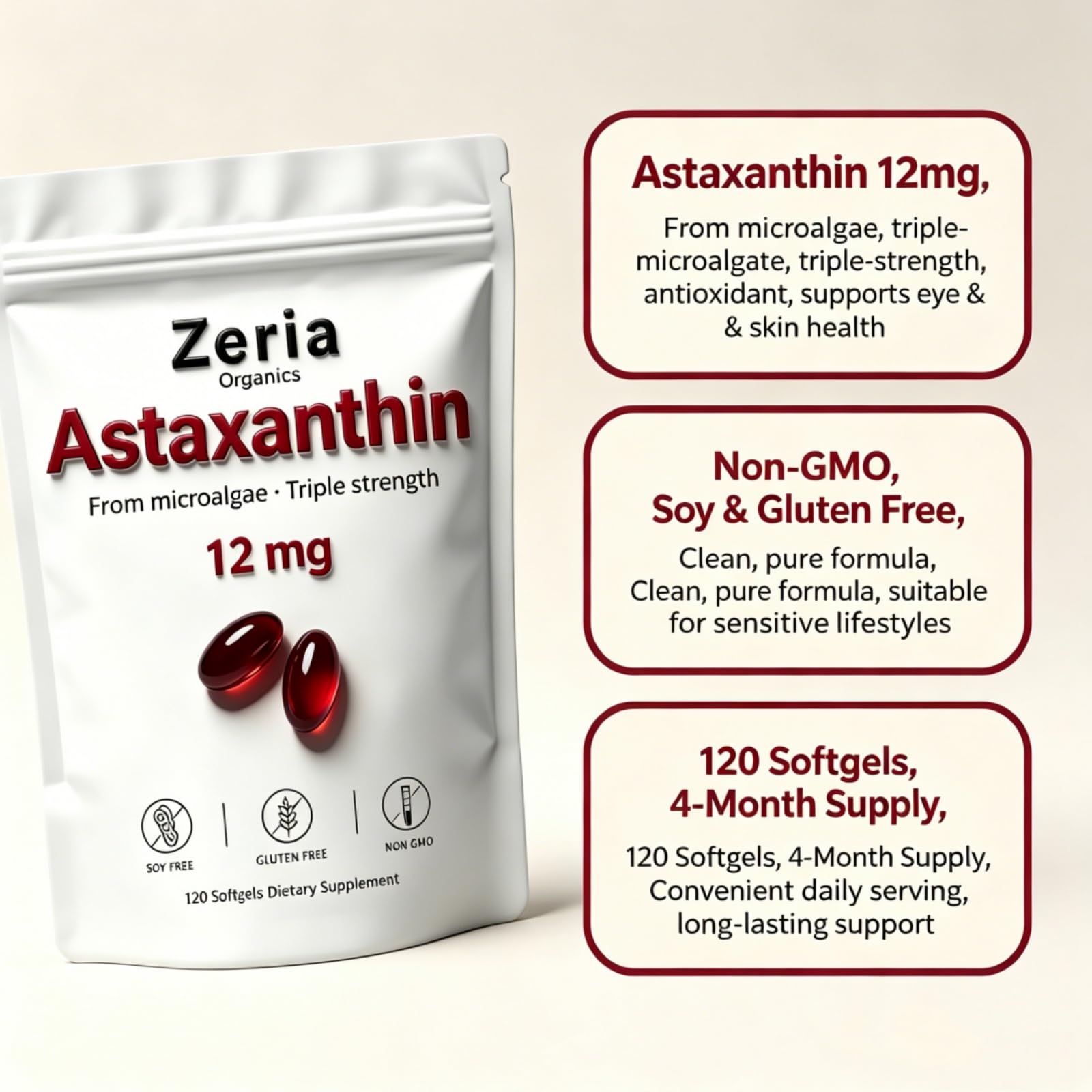 Zeria Organics textura de la cápsula resaltando su acabado suave y estabilidad