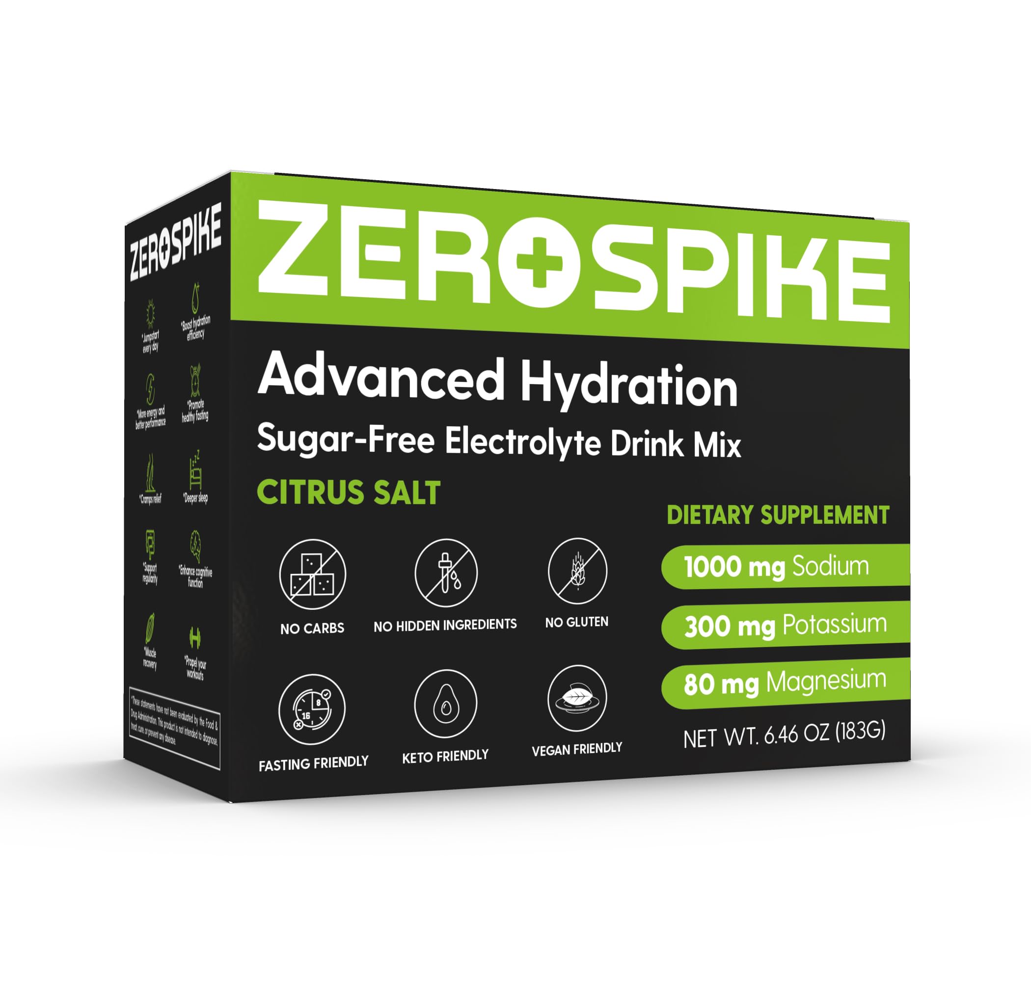 Zerospike etiqueta nutricional en detalle indicando sodio, potasio y magnesio por porción