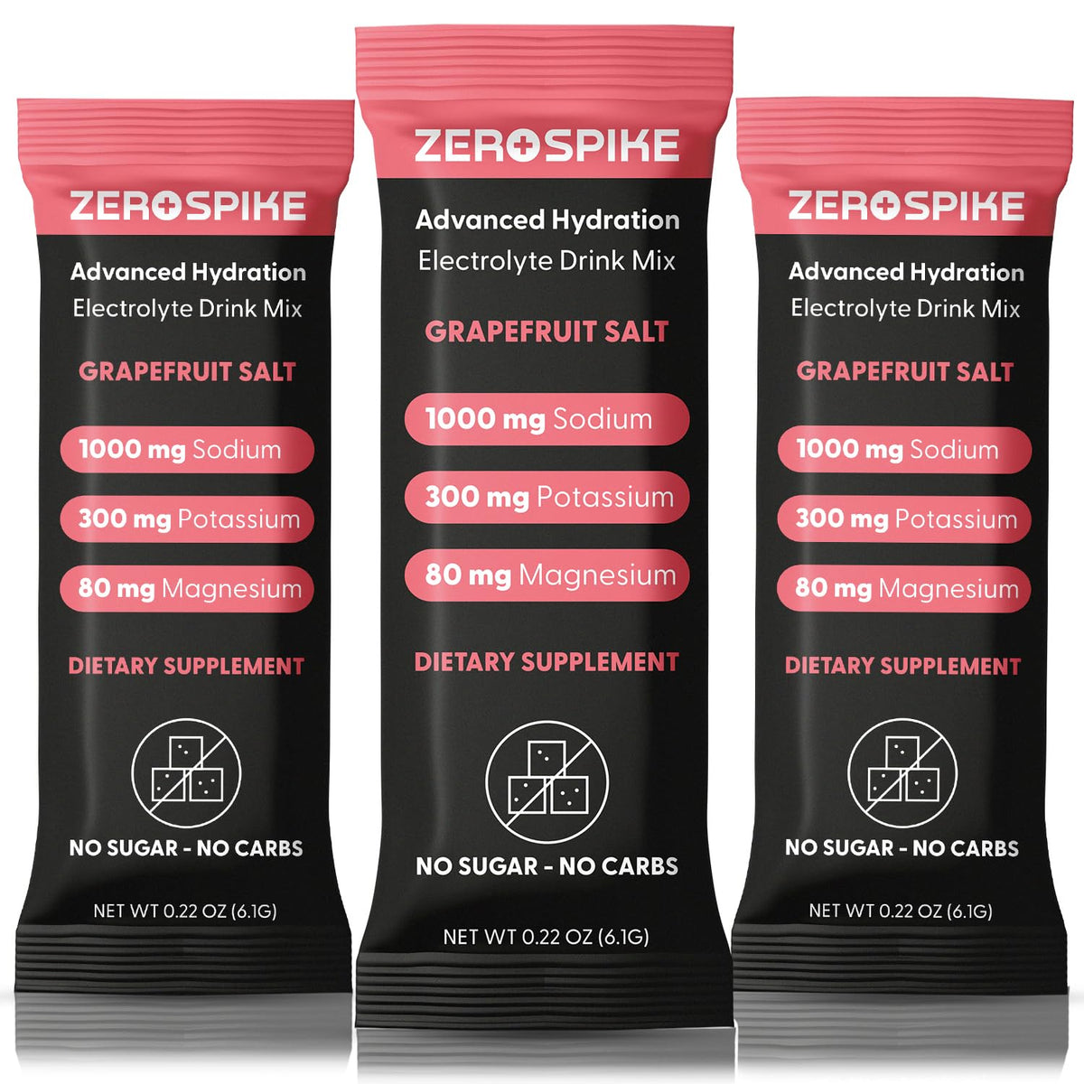 Zerospike frente del empaque mostrando 30 sobres y beneficios clave