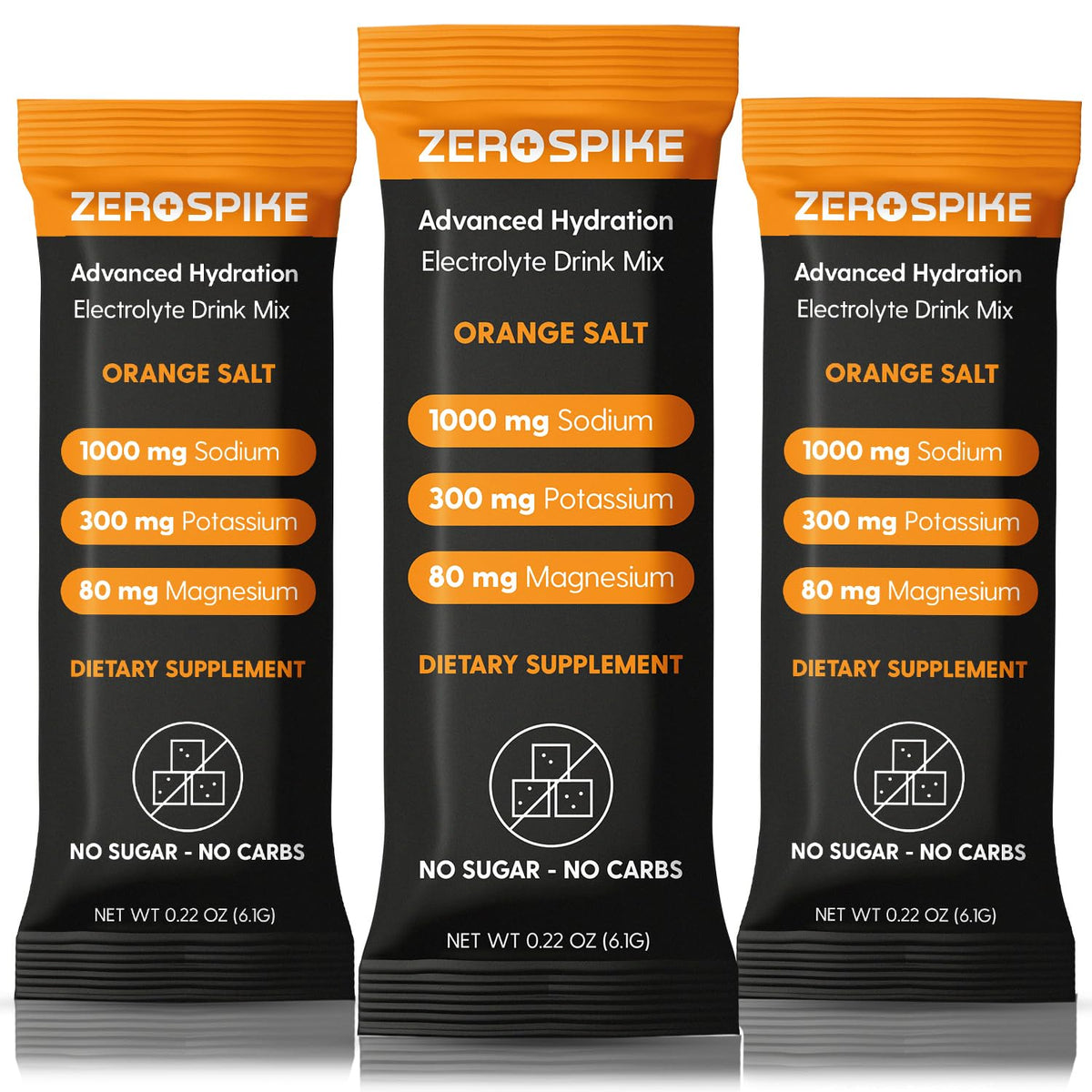 Zerospike frente del empaque mostrando 30 sobres y claridad de ingredientes