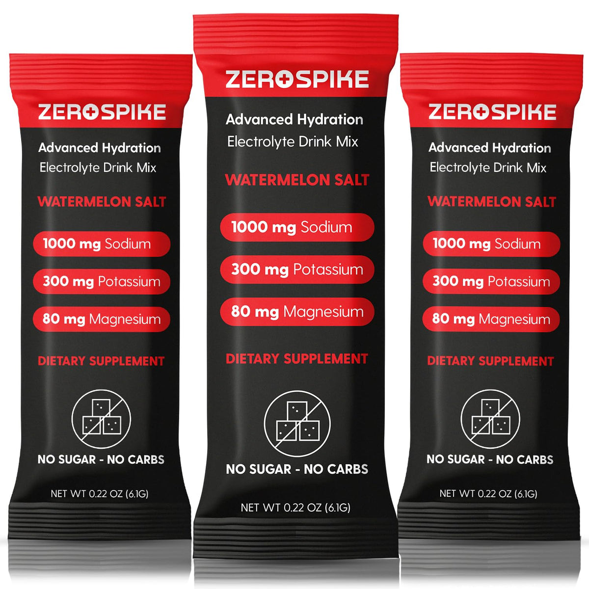 Zerospike frente del paquete 30 sobres mostrando conveniencia