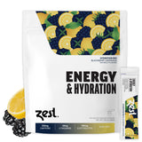 ZEST frente del empaquetado mostrando 14 sobres y sabor BlackBerry Lemonade