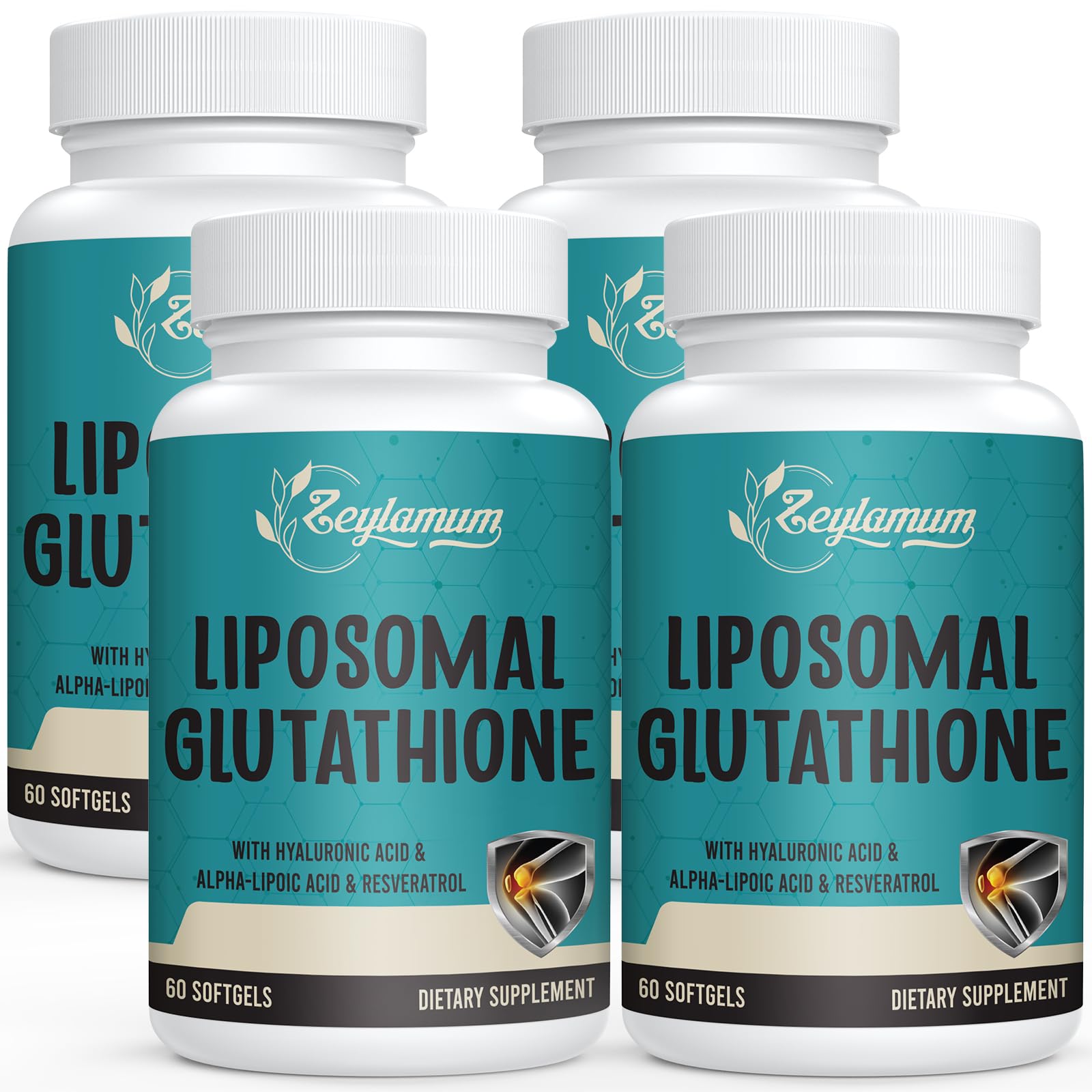 Zeylamum frasco frontal del glutatión liposomal mostrando etiqueta clara y beneficio de alta dosis