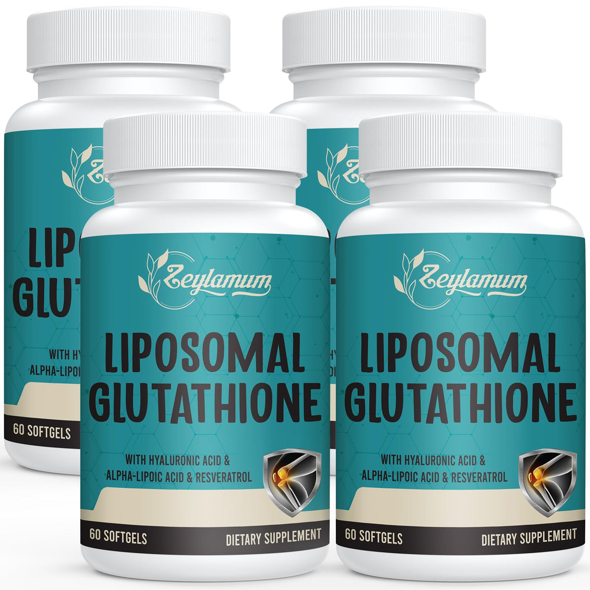 Zeylamum frasco frontal del glutatión liposomal mostrando etiqueta clara y beneficio de alta dosis