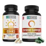 ZHOU frasco D3+K2 frontal mostrando presentación y beneficio de absorción ósea