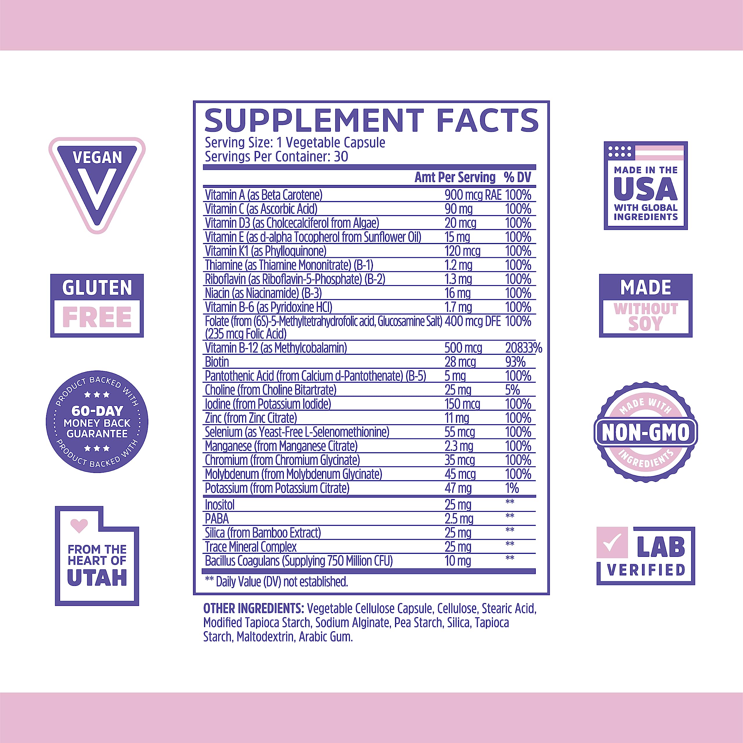 ZHOU etiqueta lateral con lista de ingredientes y valores diarios