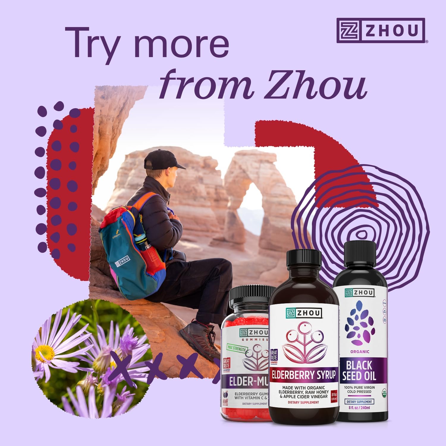 ZHOU primer plano de la etiqueta con ingredientes y sello orgánico