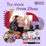 ZHOU primer plano de la etiqueta con ingredientes y sello orgánico