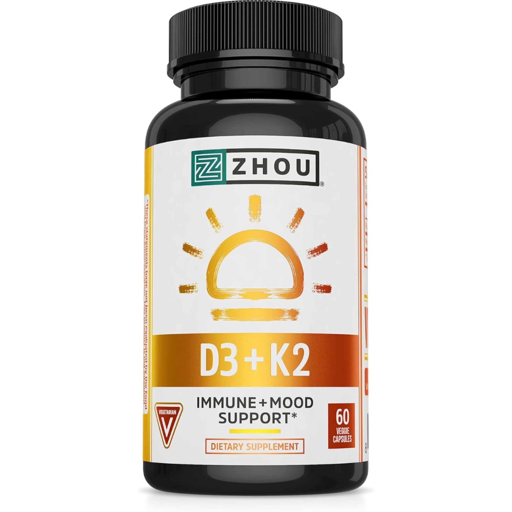ZHOU etiqueta D3+K2 MK-7 con información clara para dosificación segura