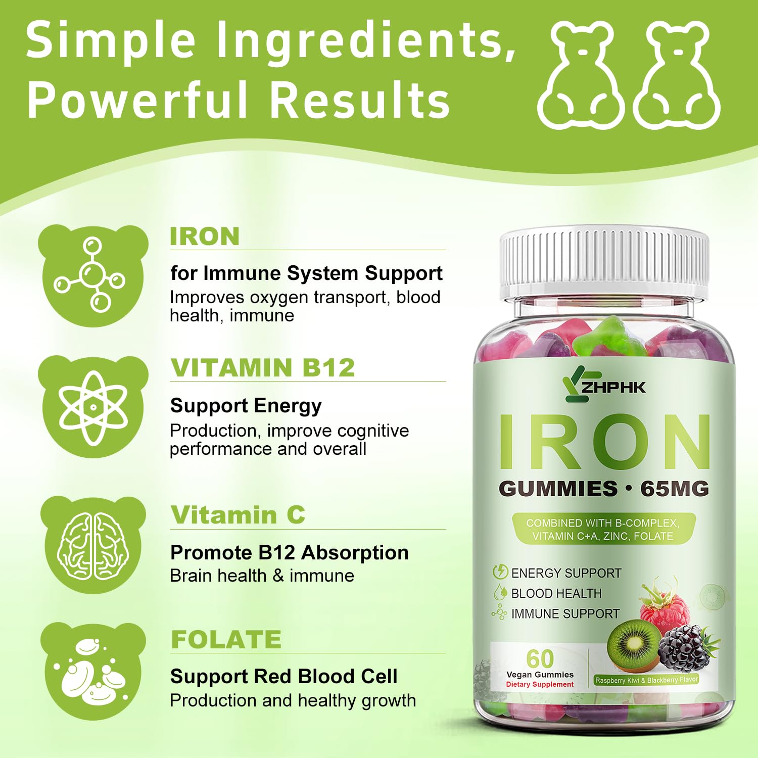ZHPHK etiqueta nutricional en detalle indicando hierro, vitamina C y vitaminas B