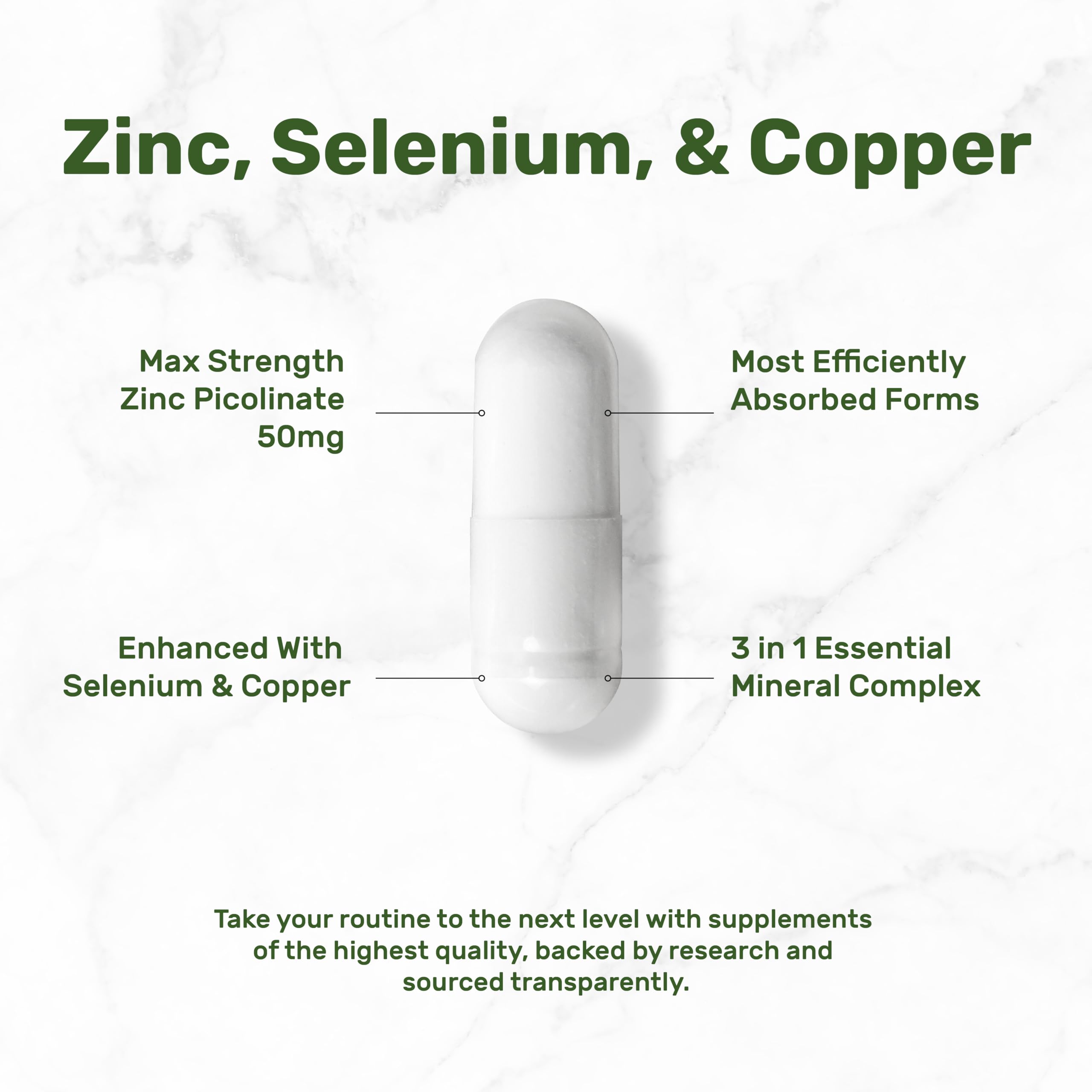 Zinc Picolinate cápsula en primer plano que muestra textura y calidad