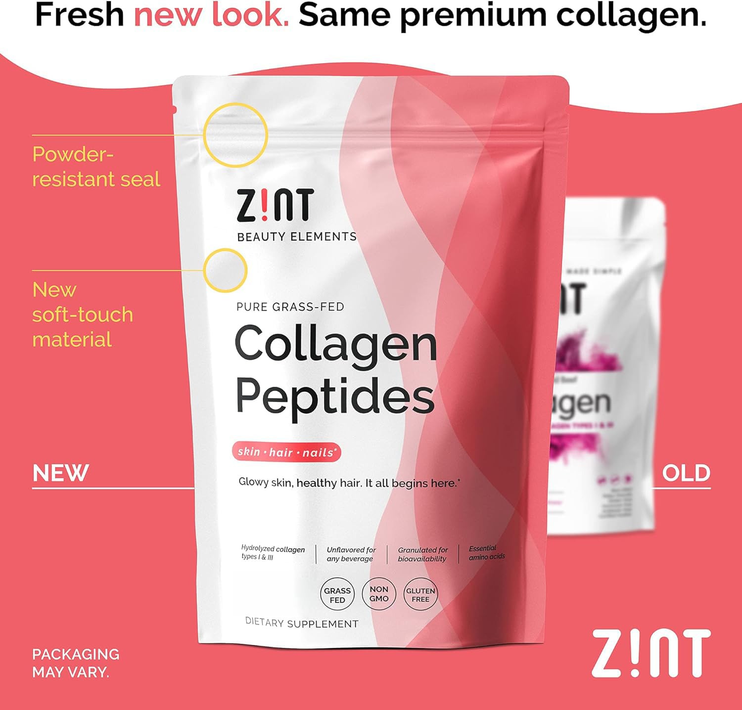 Detalle del polvo de Zint Keto Collagen mostrando textura fina y fácil disolución