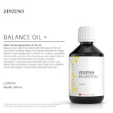 Persona administrando ZINZINO BalanceOil+ con cucharita, fácil dosificación según peso