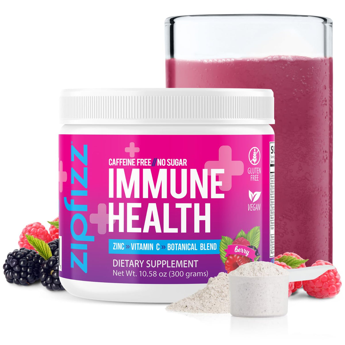 Zipfizz envase frontal berry mostrando etiqueta y beneficios claros