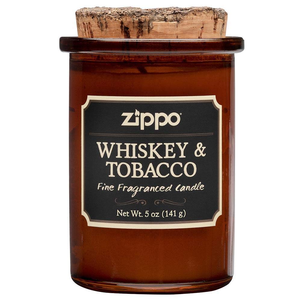 Zippo vela Whiskey and Tobacco vista frontal muestra vidrio reciclado y elegancia