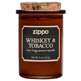 Zippo vela Whiskey and Tobacco vista frontal muestra vidrio reciclado y elegancia