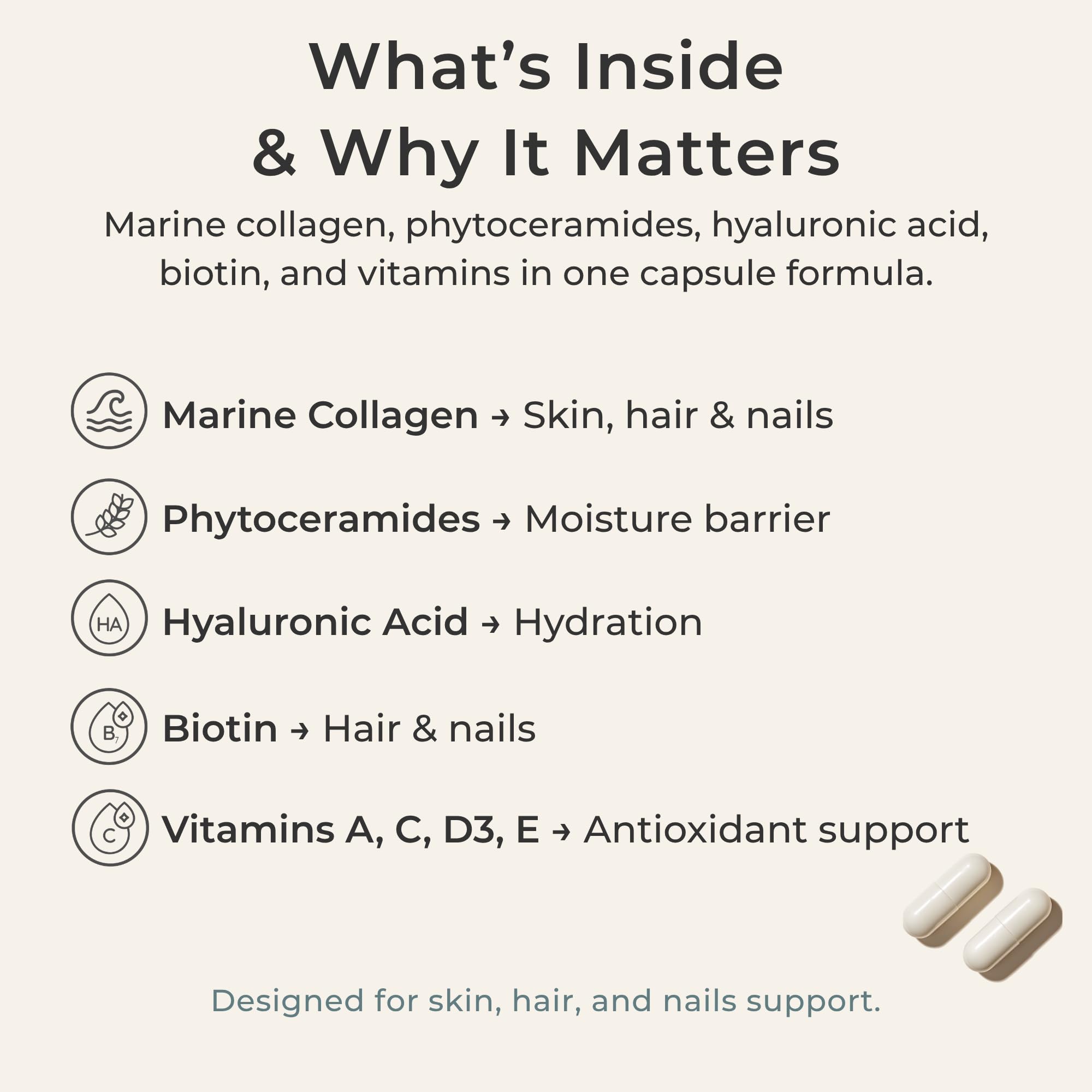 Zivere Zi-Collagen cápsula en mano para comparar tamaño