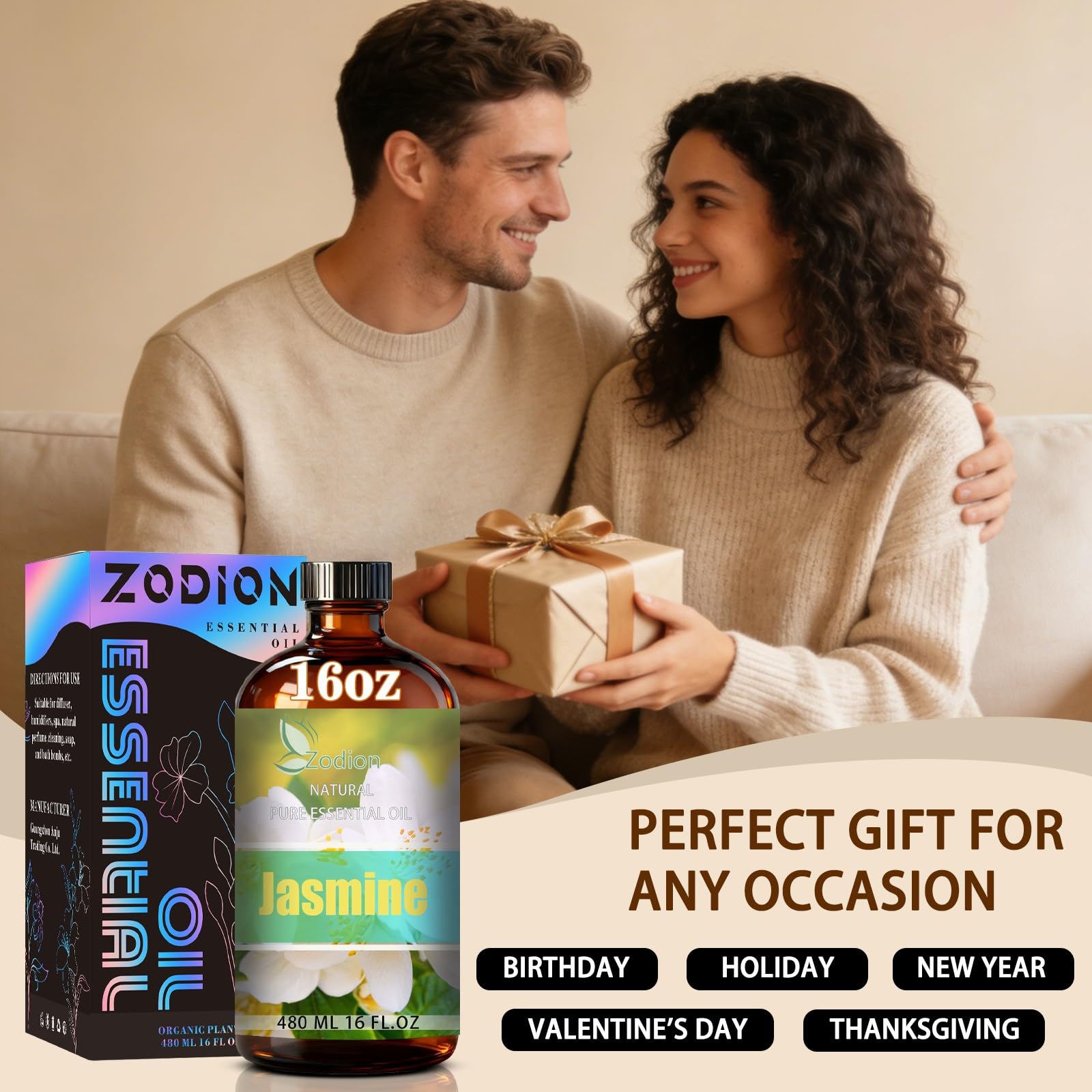 Zodion primer plano de etiqueta mostrando información del producto