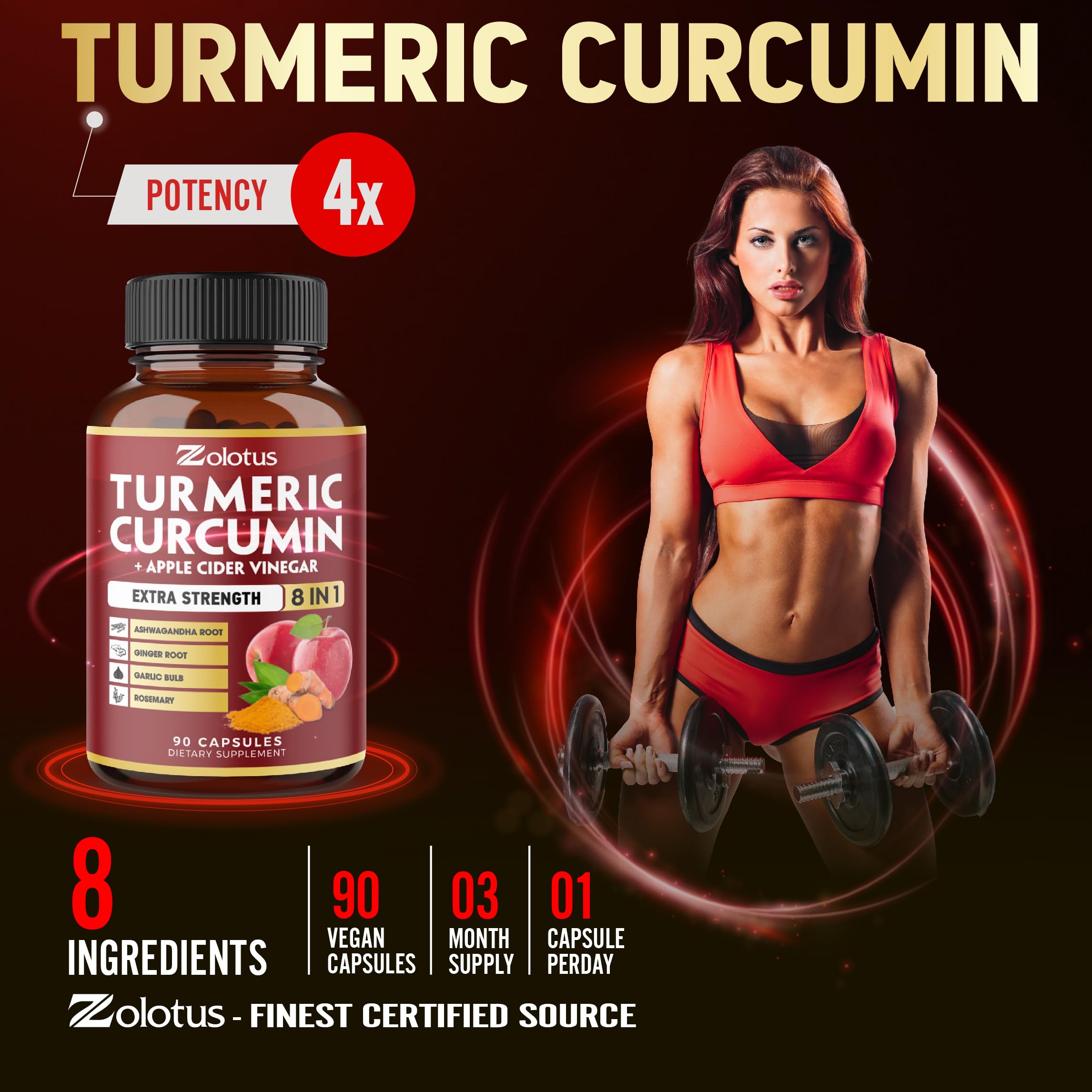 Zolotus etiqueta nutricional destacando curcuminoides 95% estandarizados