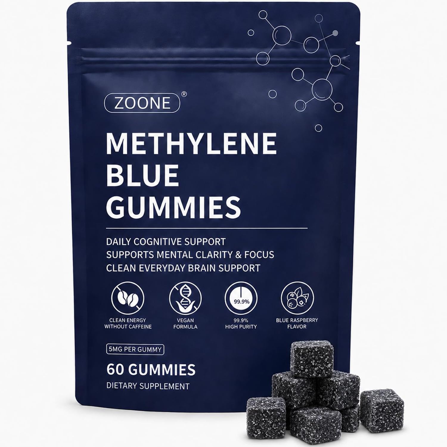 Zoone frente del empaque mostrando 60 gomitas y facilidad de uso