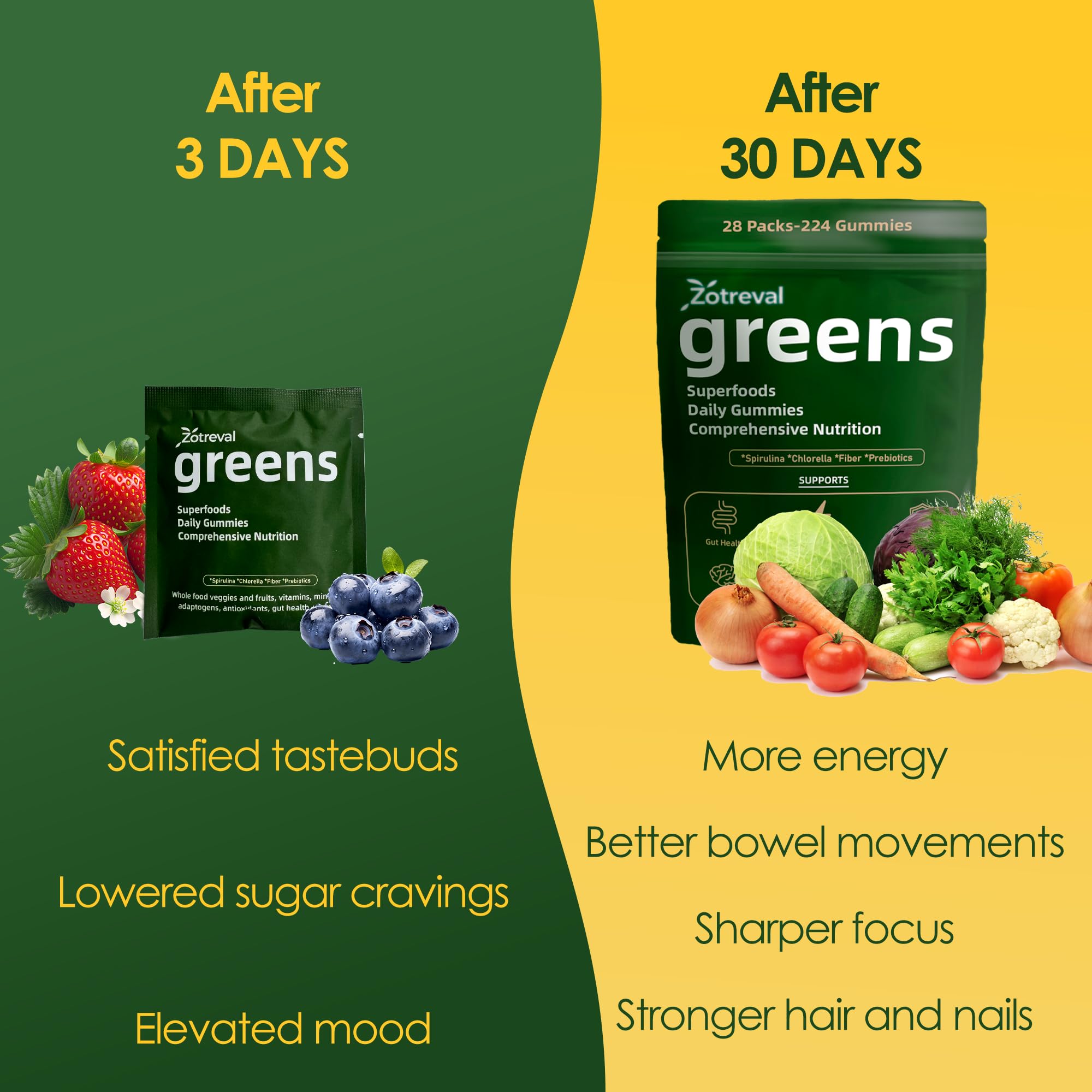 Zotreval close-up de chlorella y spirulina indicando nutrientes vegetales