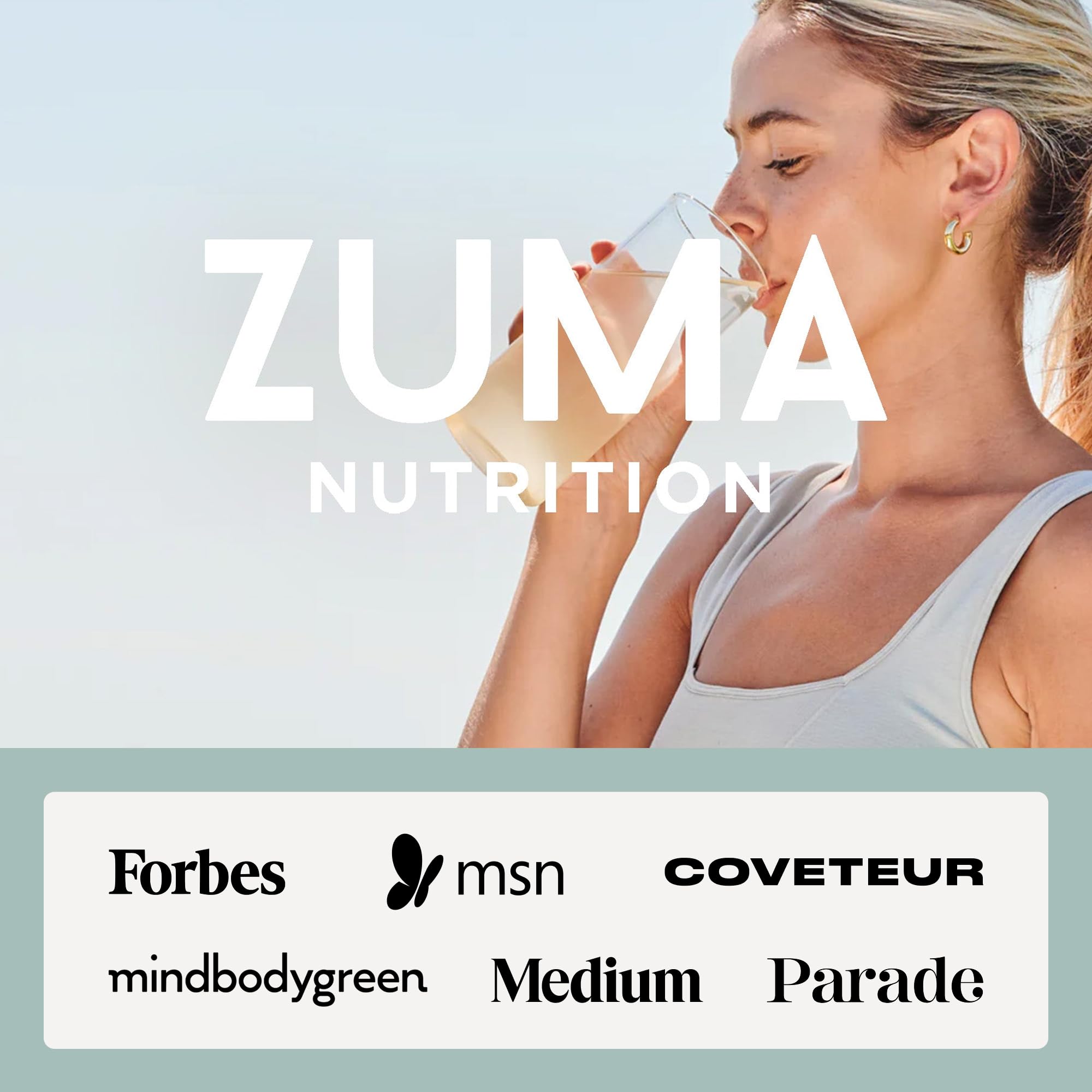 Zuma Nutrition botella diluida en agua para demostrar formato hidrosoluble