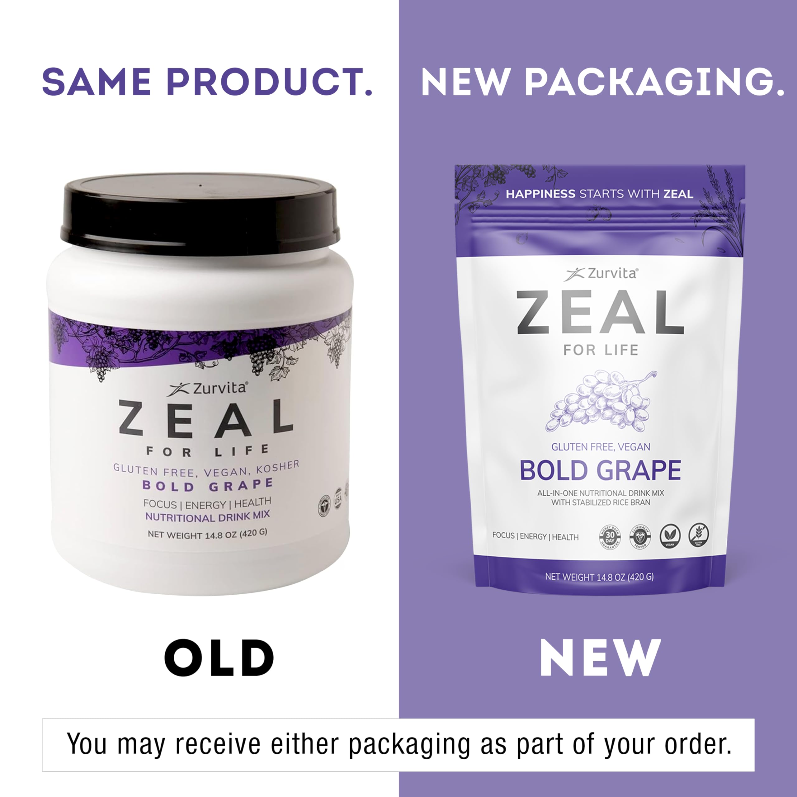 Zurvita Zeal batido en vaso listo para beber, sabor Bold Grape apetecible