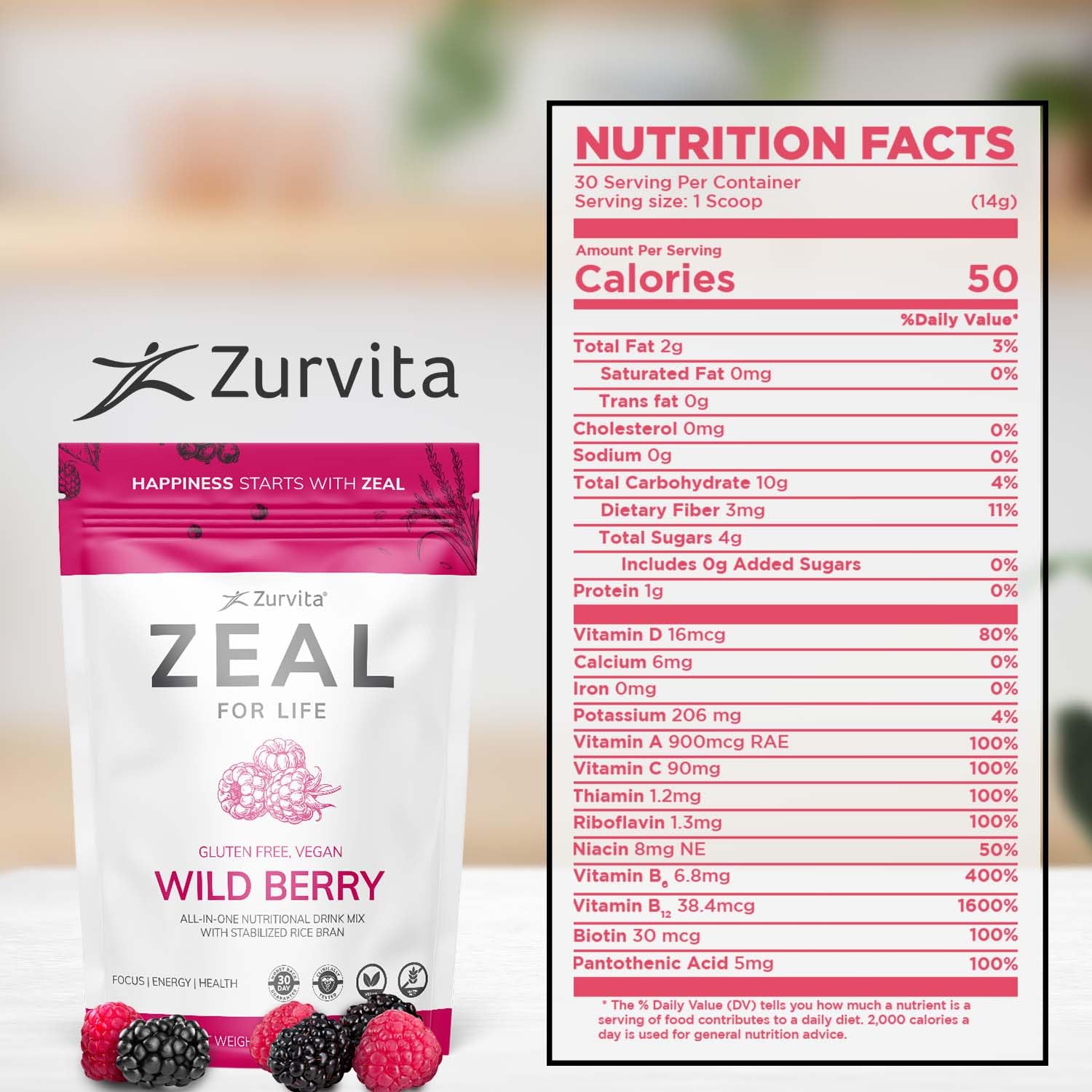 Zurvita Zeal polvo detalle de textura fina para disolución rápida