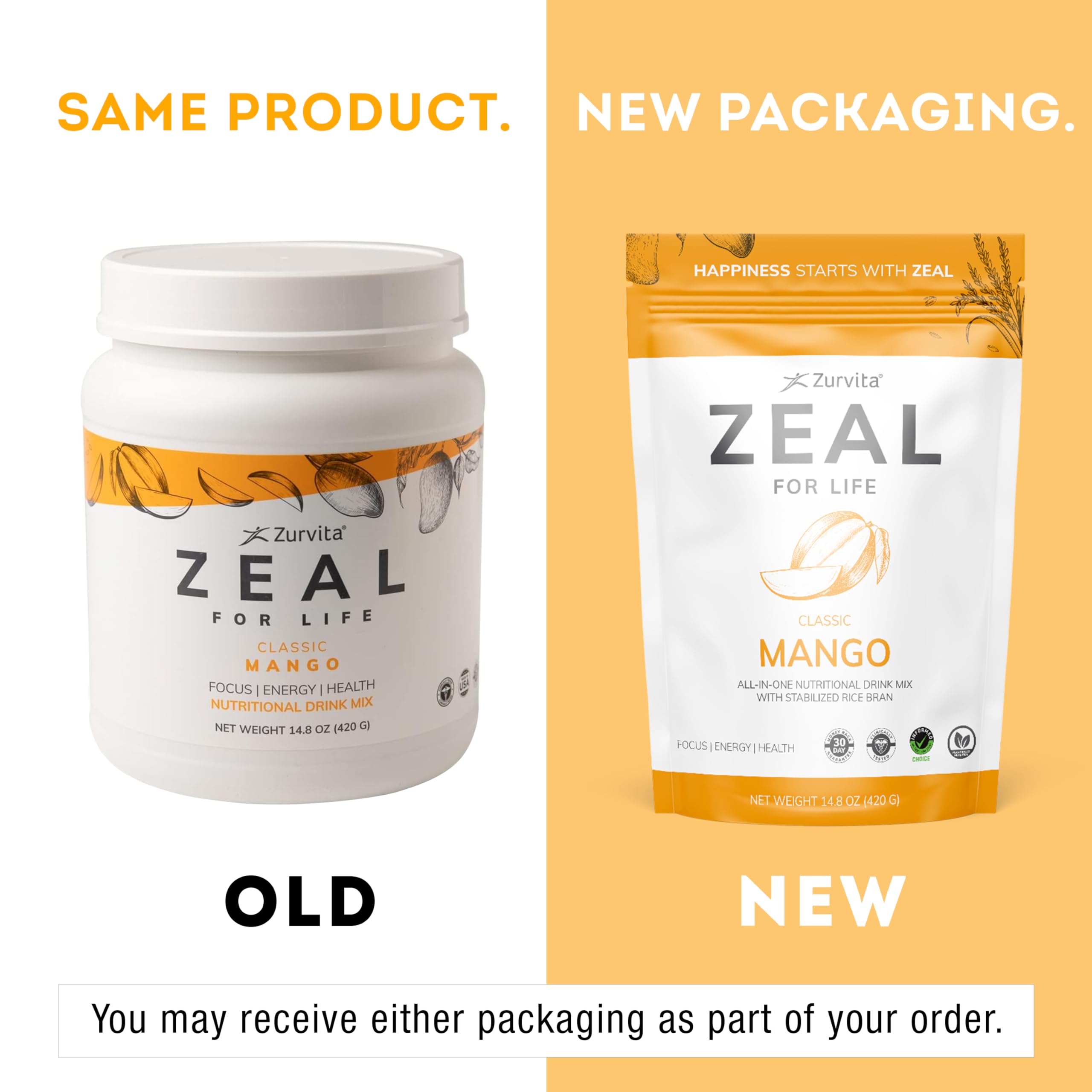 Zurvita vaso servido con Zeal mango, refrescante y nutritivo
