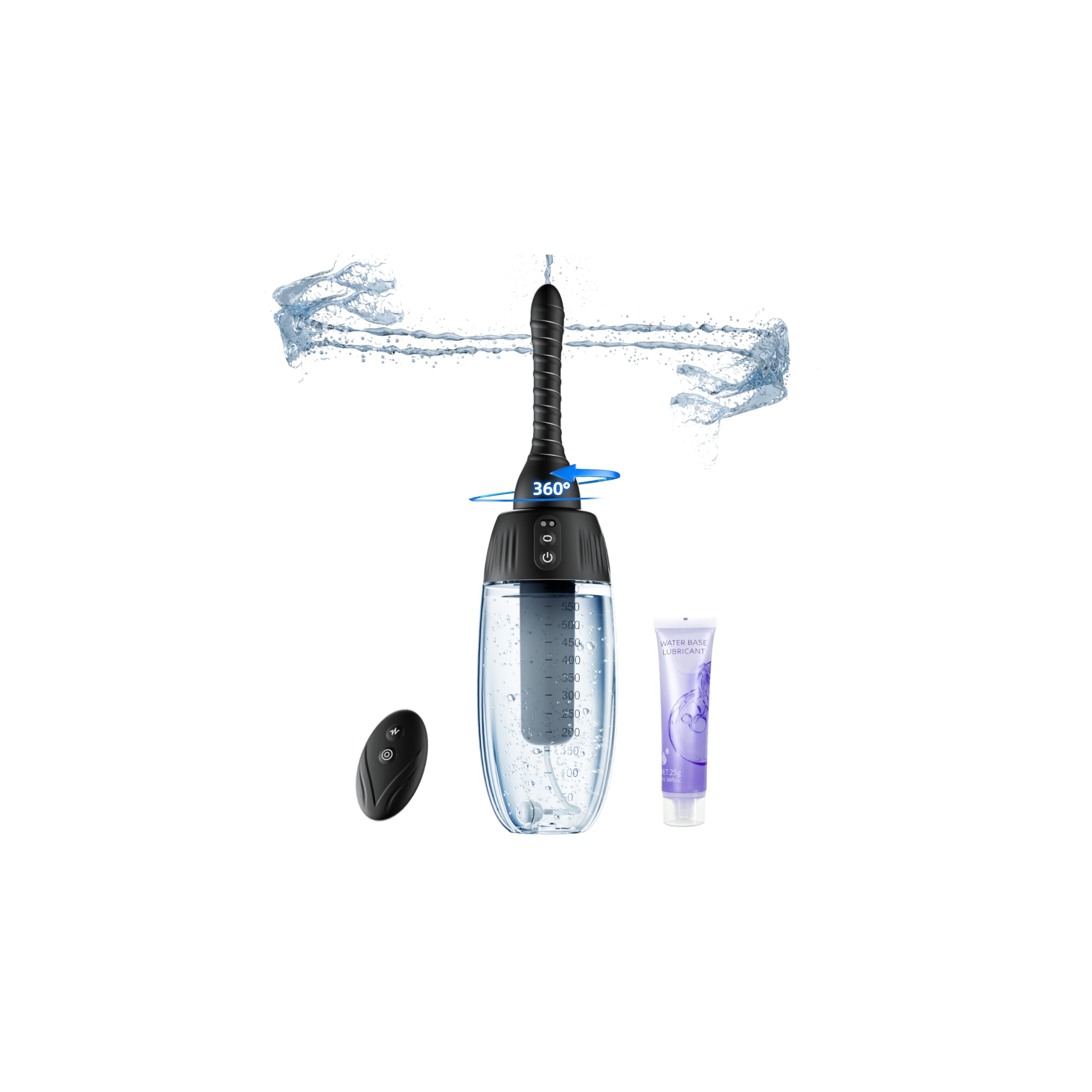 Zuurager enema frontal con tanque 600ml mostrando capacidad y diseño