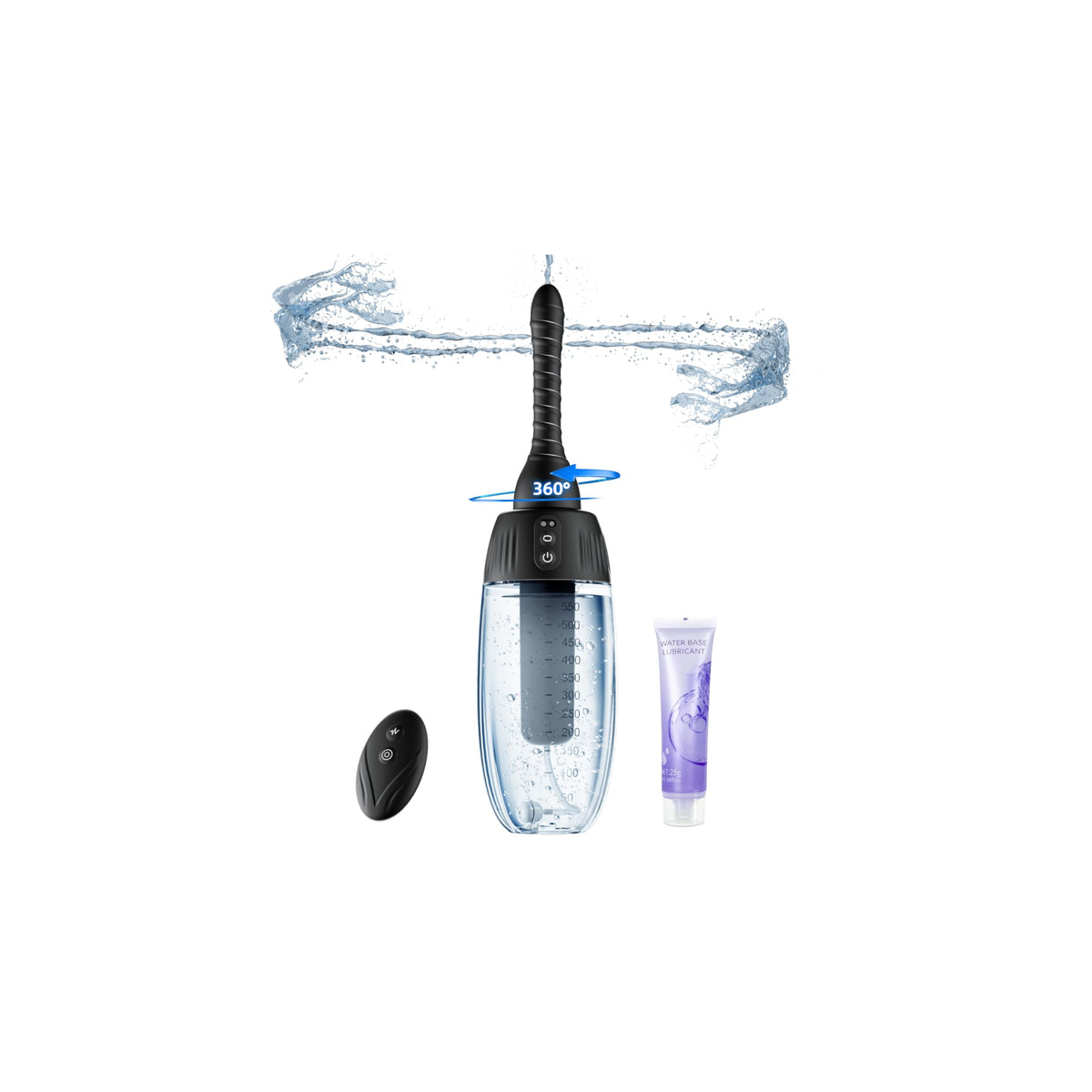 Zuurager enema frontal con tanque 600ml mostrando capacidad y diseño