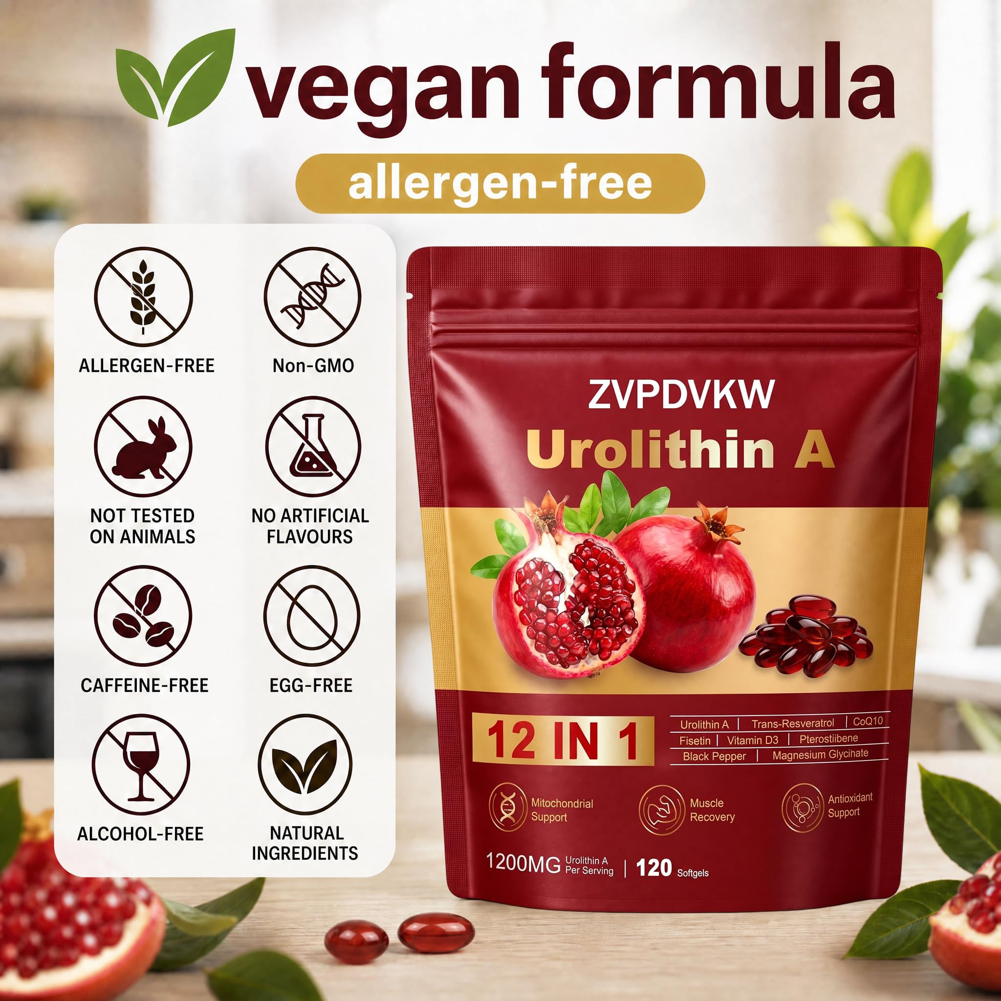 ZVPDVKW etiqueta con ingredientes clave para apoyo mitocondrial y antioxidante