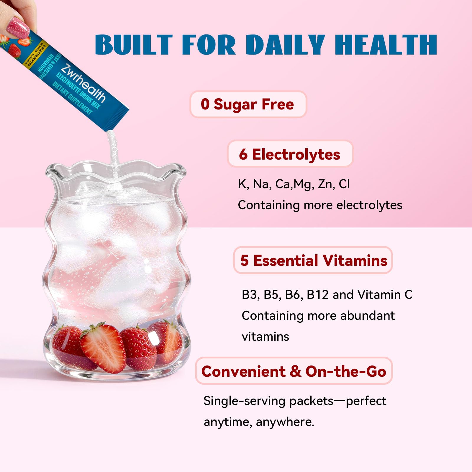 Zwrhealth etiqueta con lista de electrolitos y vitaminas para confianza