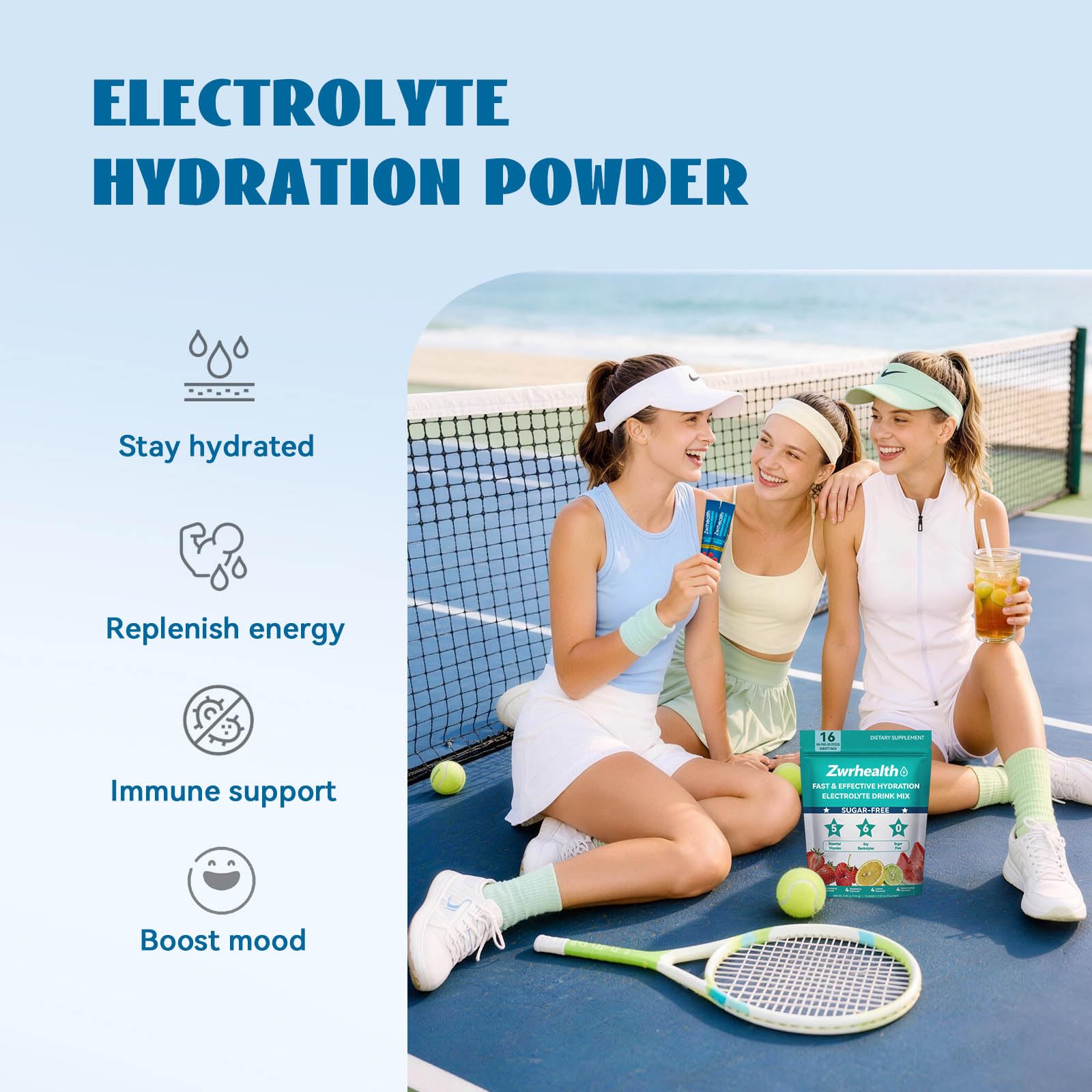 Etiqueta Zwrhealth con lista de electrolitos y vitaminas para confianza del consumidor