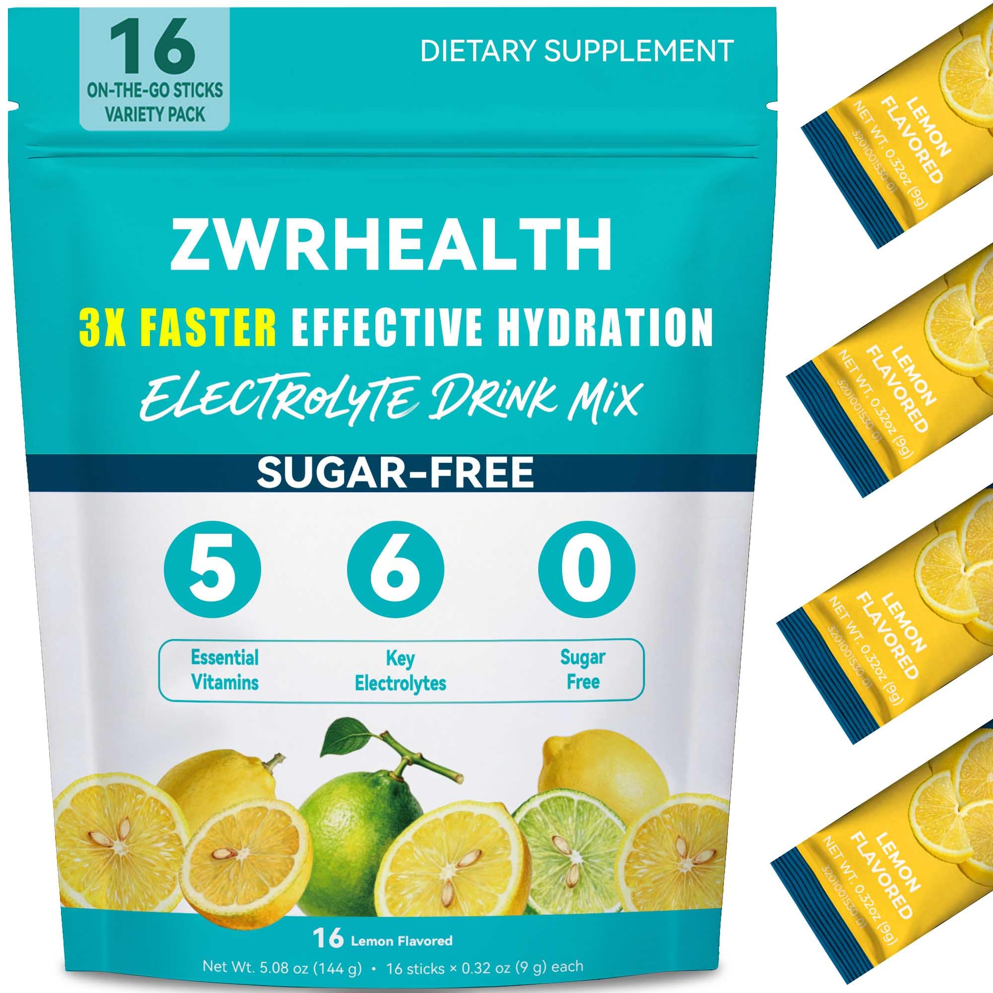 Zwrhealth frente del empaque mostrando los 16 sobres y beneficios principales
