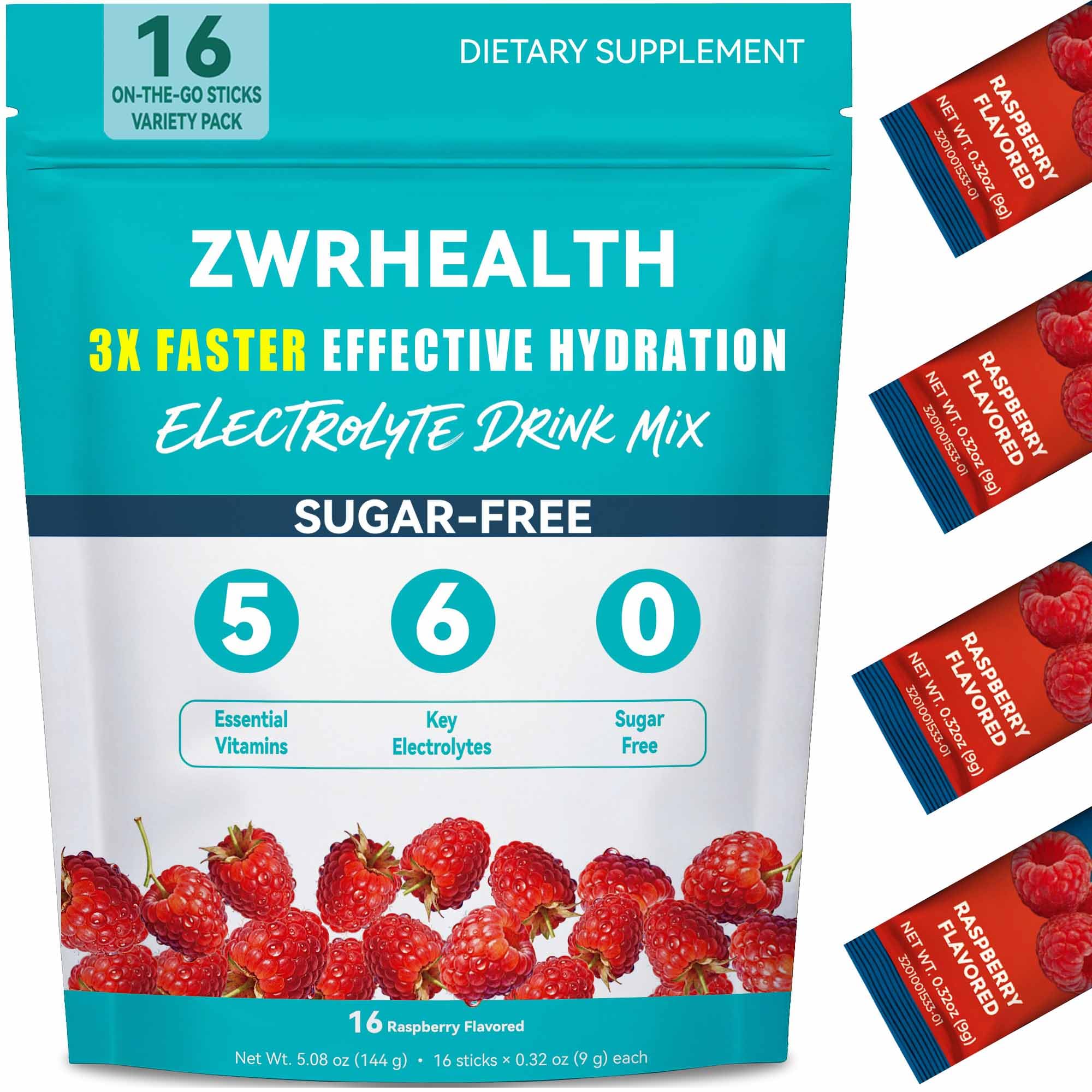 Zwrhealth frente del empaque mostrando sobres, conveniencia para viajar