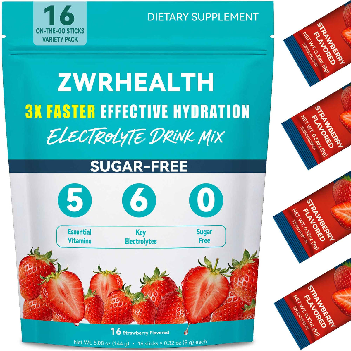 Zwrhealth frente del empaque mostrando sobres y beneficios rápidos