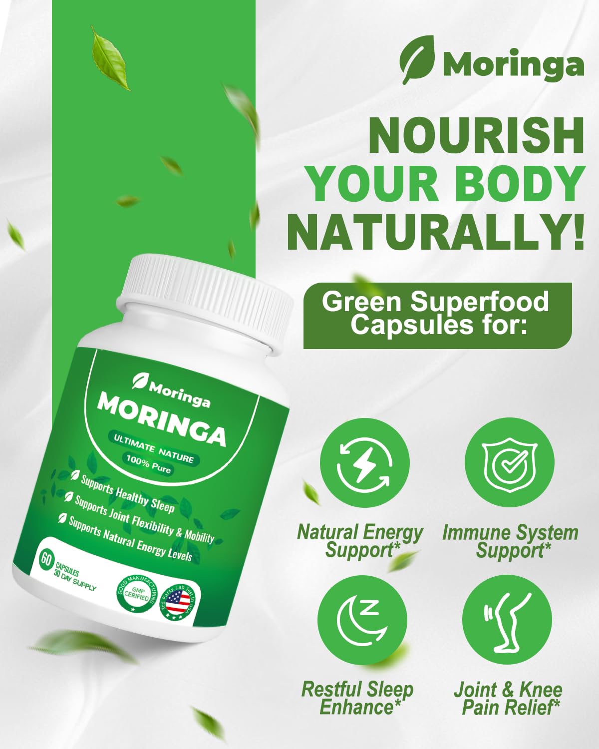 ZyliaVitaX polvo de moringa en primer plano, evidencia de pureza