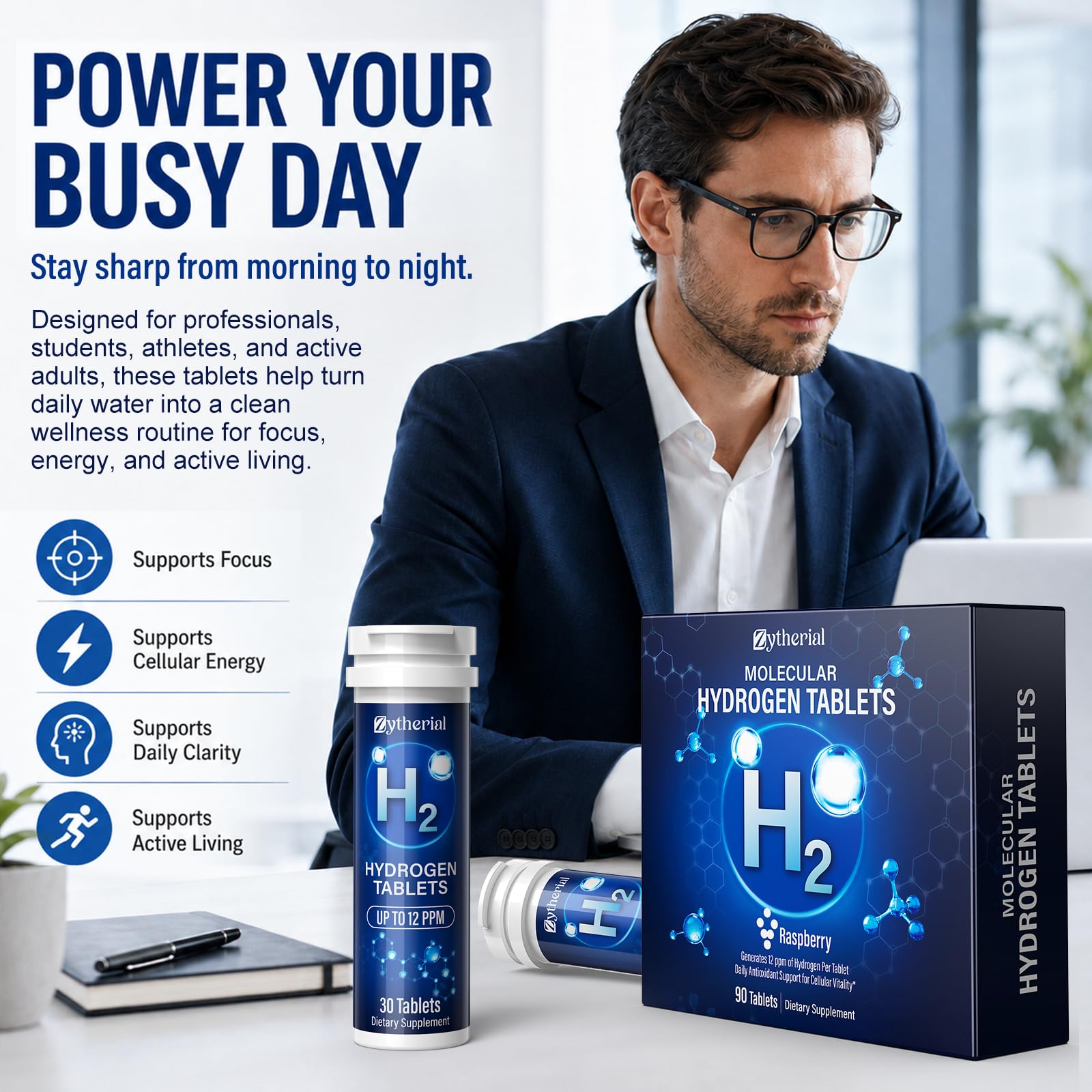 Zytherial vaso con agua hidrogenada sabor frambuesa promoviendo hidratación agradable