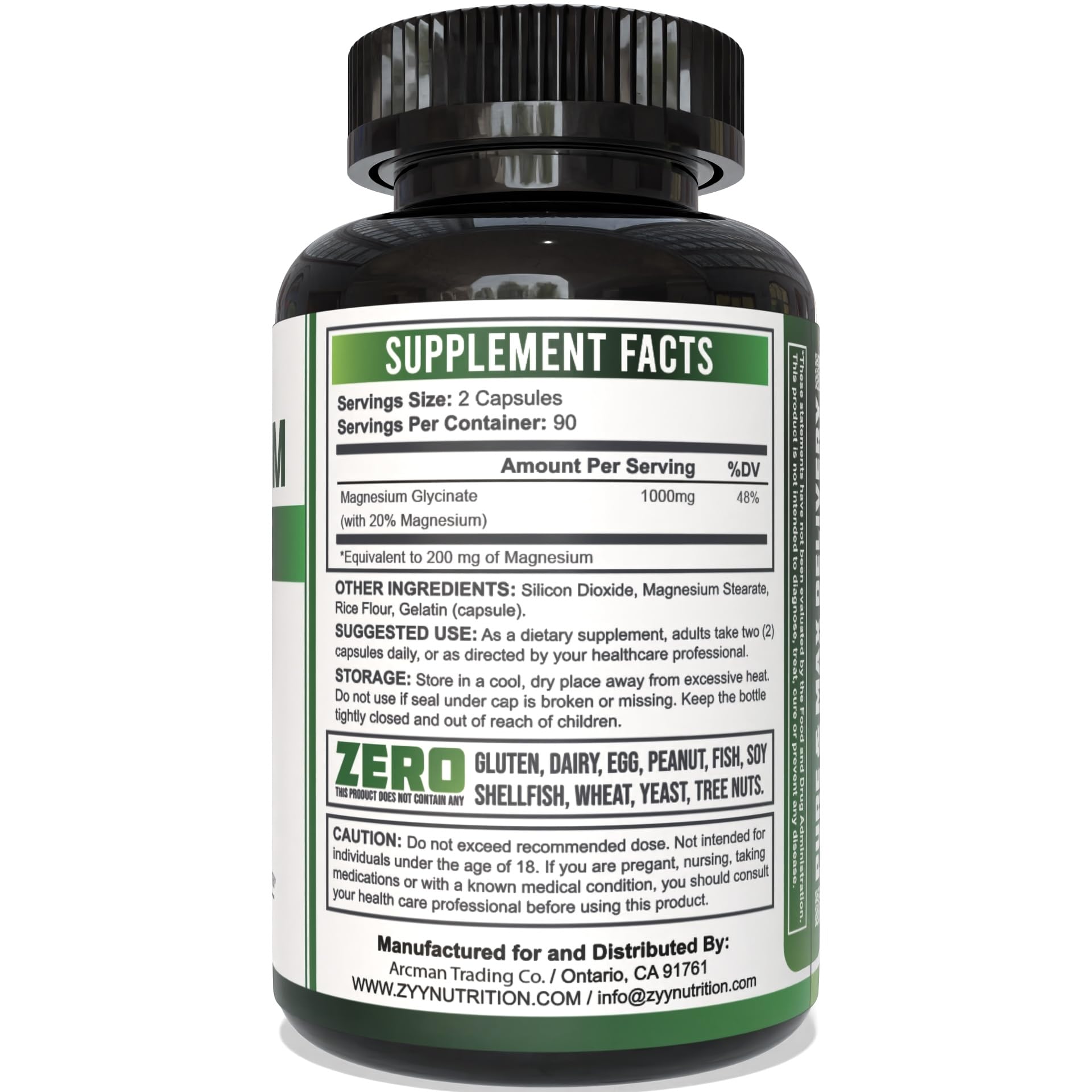 zyy detalle de la etiqueta nutricional con dosis de magnesio elemental