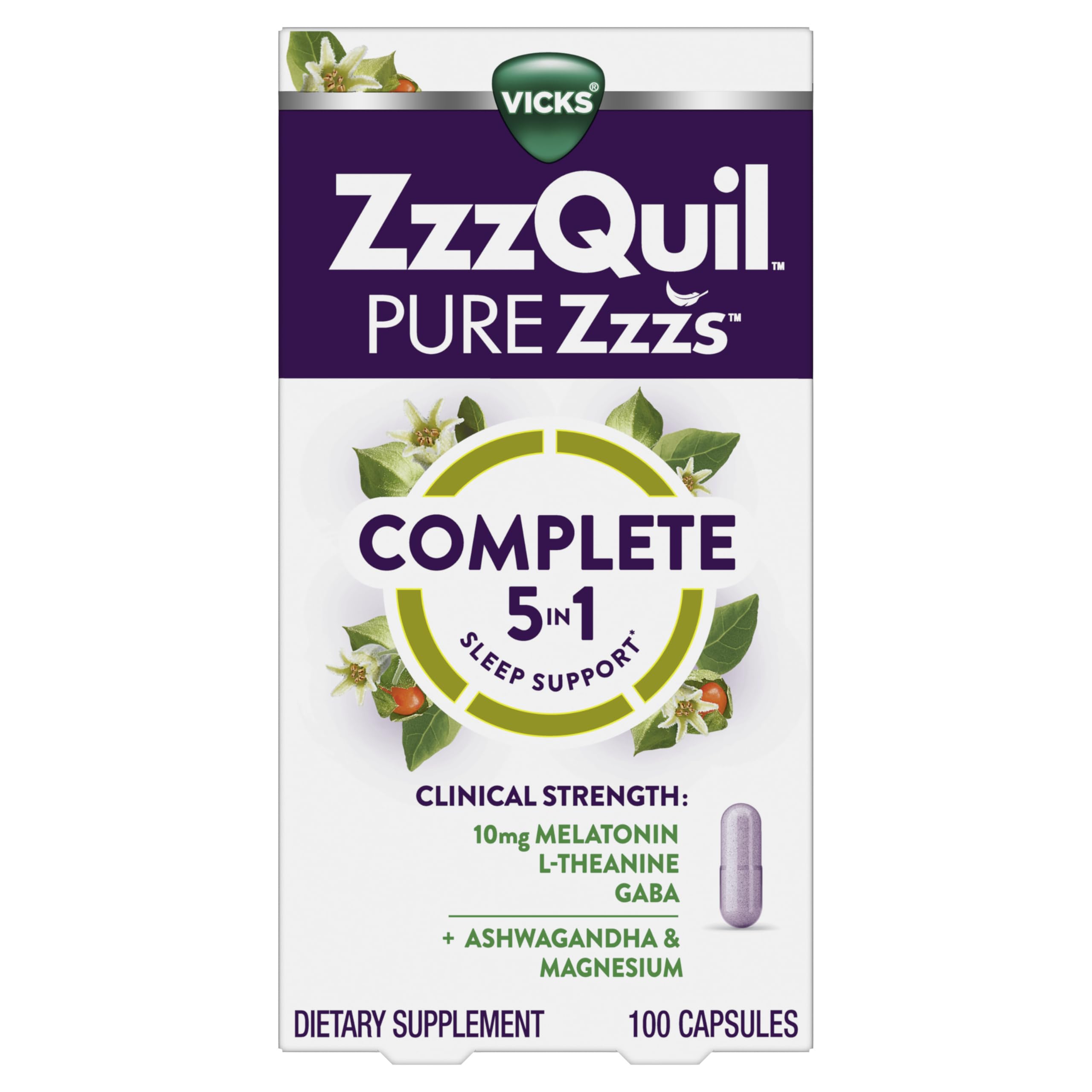 ZzzQuil ingredientes dispersos mostrando melatonina y apoyo combinado