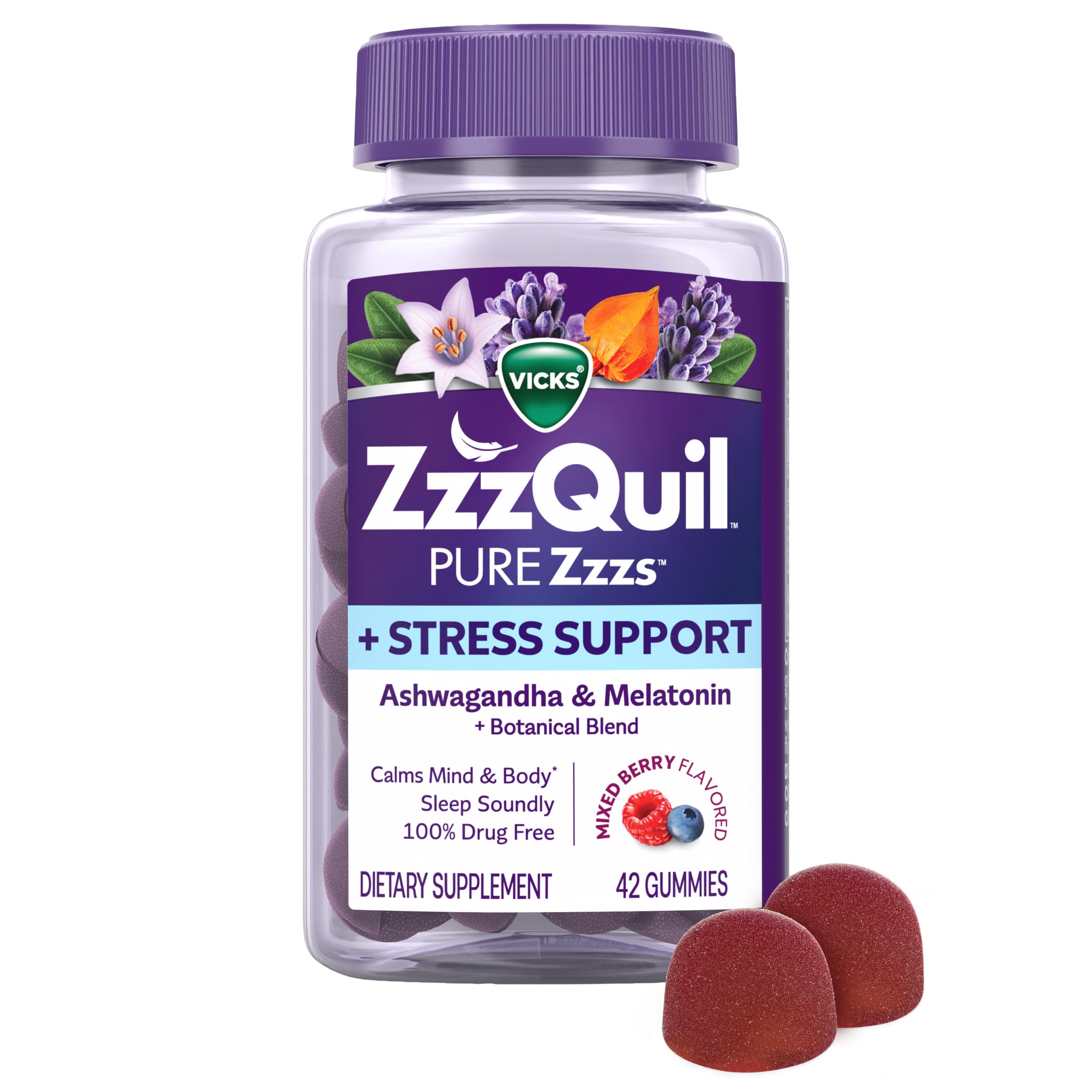 ZzzQuil envase frontal PURE Zzzs, muestra fácil identificación y conveniencia
