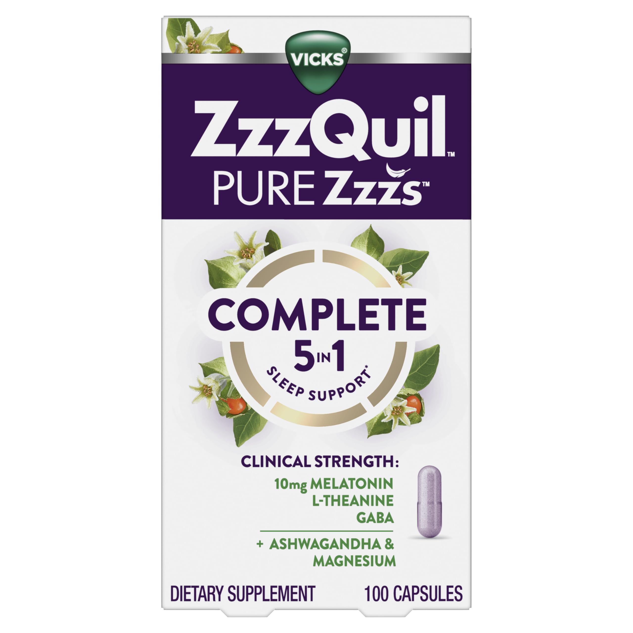 ZzzQuil frasco frontal mostrando la marca y beneficio para el sueño