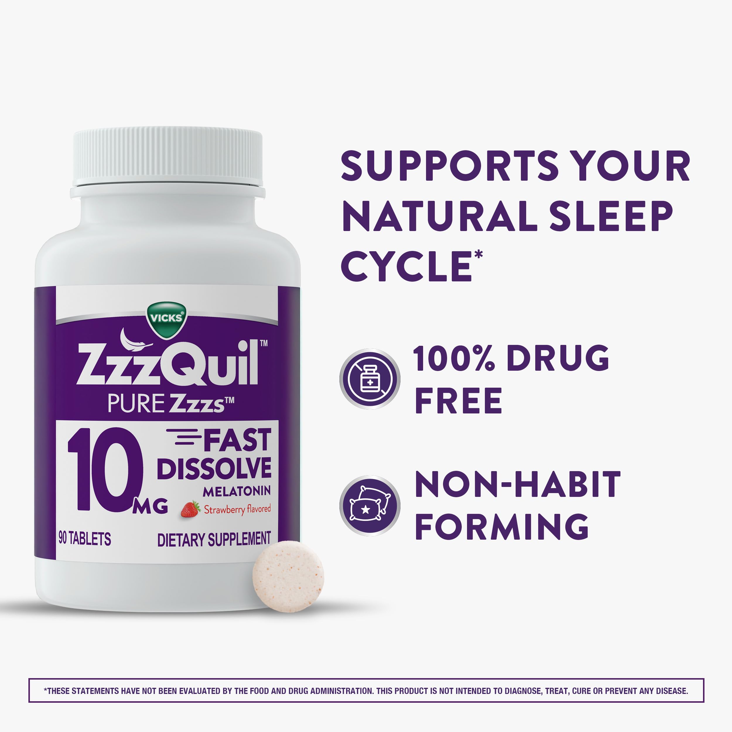 ZzzQuil textura de tableta en primer plano con enfoque en rápida disolución